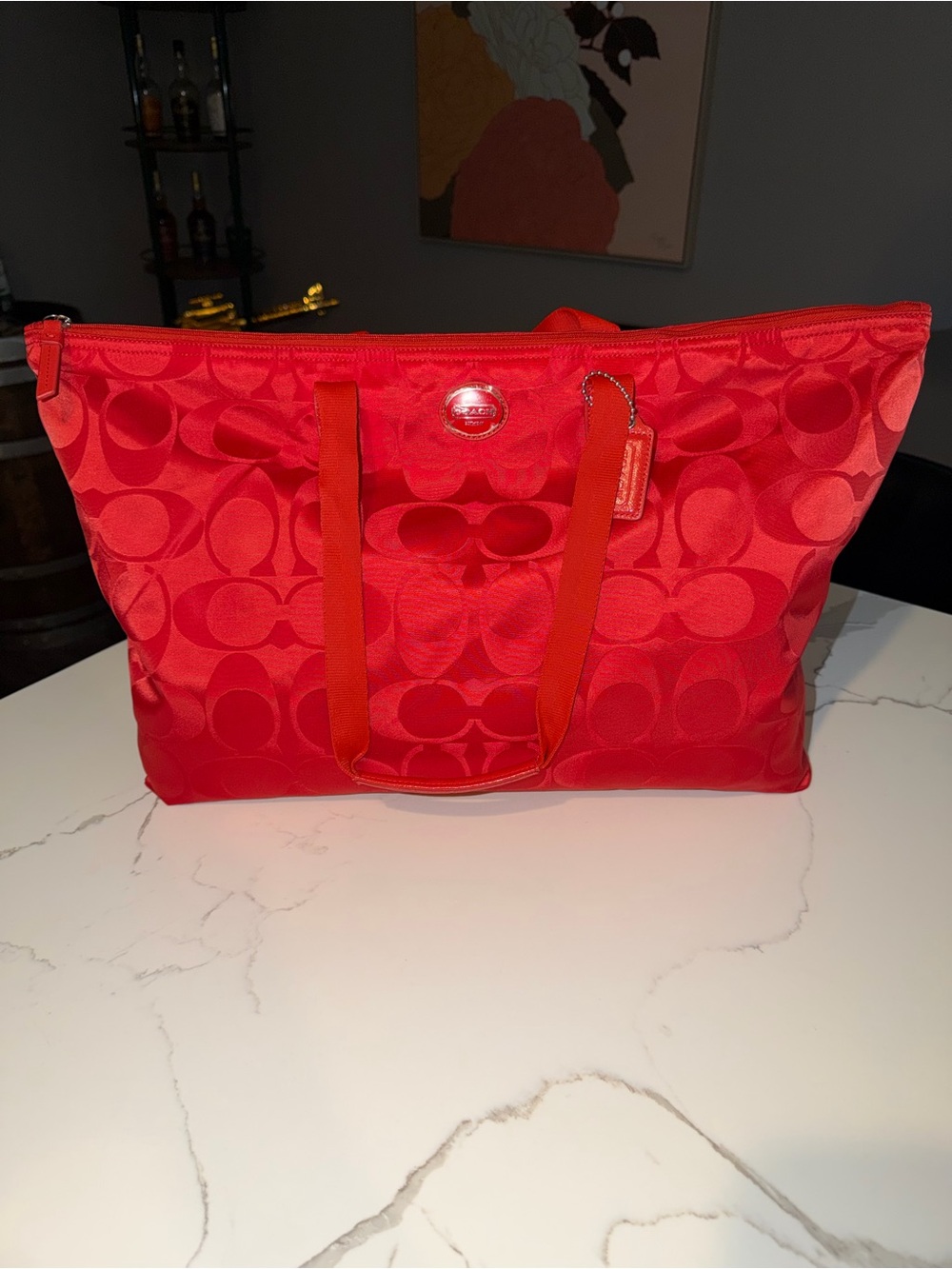 Coach Red Signature Jacquard Tote